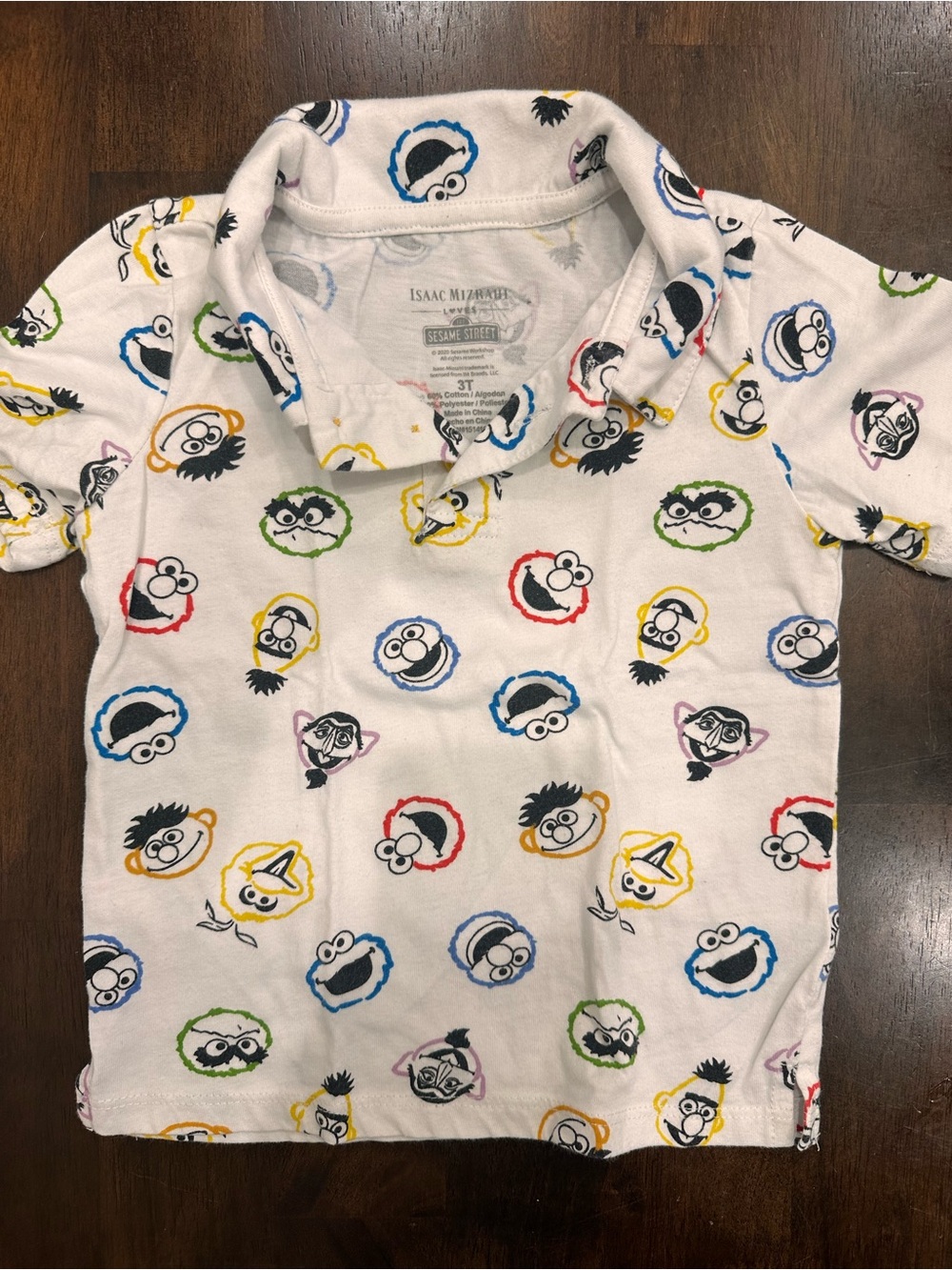 Isaac Mizrahi Kids White Polo with Multicolor Sesame Street Faces
